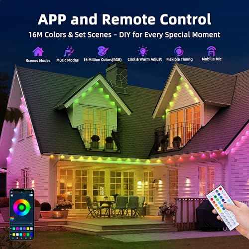 50FT Permanent Outdoor Lights, RGB LED Eaves Lights with App/Remote Control,Waterproof Smart String Light for Christmas and All Holiday Decor,Daily and Party Lighting,House Roof and Garden Lighting
