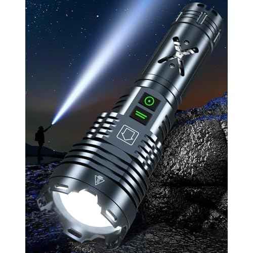 Super Bright 5500.000 High Lumens Flashlights Rechargeable, Powerful LED Flashlight 6 Mode, Zoomable Tactical Flashlights 5000mAh Long Life Battery, Anti-drop Wear-resistant for Home Emergency Camping