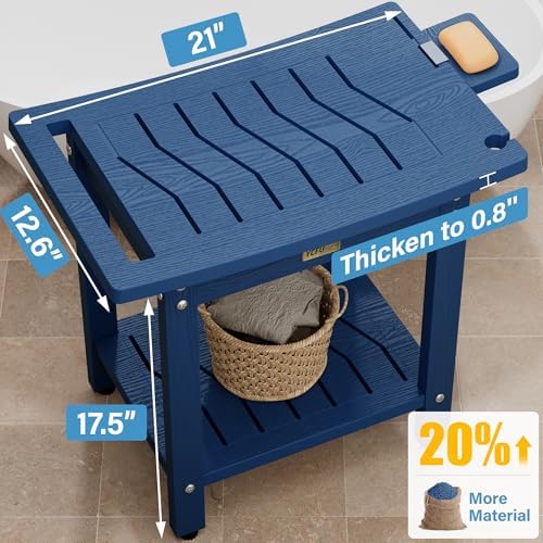 YEFU Shower Chair for Inside Shower: 21" Oversized Non-Slip Waterproof No Maintenance 500LBS Weight Capacity - Shower Bench/Stool with Shelf Handle for Bathroom/Outdoor - Easy Assemble for Adult/Navy