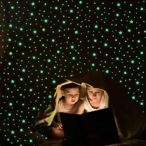 TIESOME 826 Pcs Glow in The Dark Wall Stickers, 422 Pcs 3D Glow in The Dark Stars for Ceiling Decor 404Pcs Green Dots Glowing Wall Decals Ceiling Decor Stickers for Bedding Room Party Birthday Gift