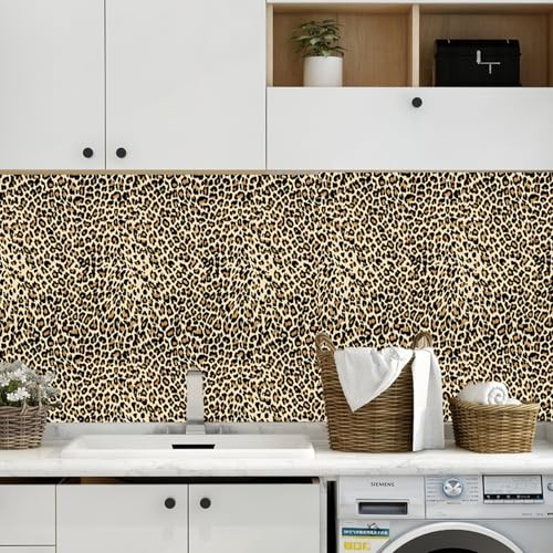 Cheetah Print Wallpaper Peel and Stick, Leopard Print Wallpaper Self Adhesive Removable Leopard Funky Contact Paper for Bedroom Bathroom Furniture, Yellow, 17.7¡¯¡¯x118¡¯¡¯ (14.5 Sq Ft)
