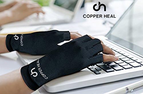 COPPER HEAL Copper Compression Gloves – Pain Relief for Arthritis, Carpal Tunnel & RSI – Fingerless Pair