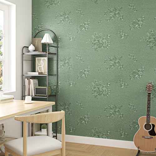 Wallercity Sage Green Wallpaper Self Adhesive Rose Embossed Floral Peel and Stick Wallpaper for Bedroom Walls Waterproof Textured Floral Contact Paper for Kitchen Countertops Cabinets 15.8''x78.7''