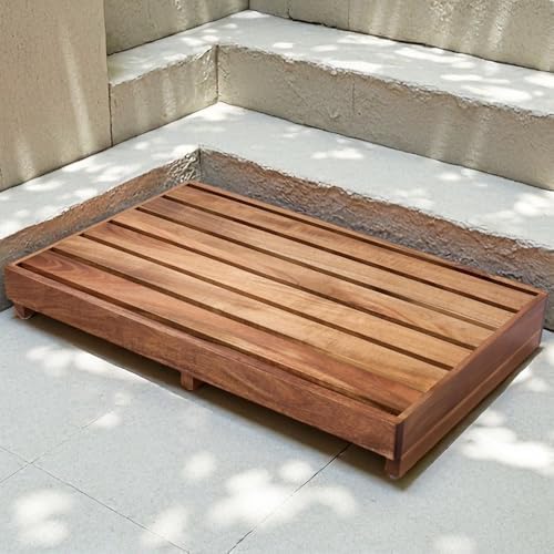 Acacia Wood Step Platform (25'' L x 16'' W x 3.8'' H, No Assembly Required), Outdoor Steps with Non-Skip Pads for Seniors, Wooden One Step Stool for Bed, Stair, Bathroom, Kitchen, Garden