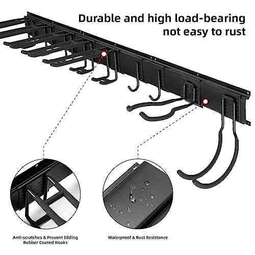 Sinoer Heavy Duty Steel Garage Wall Mount Garden Tool Organizer with 9 Adjustable Metal Hooks and 2 Straps, for Garden Tools, Chairs, Brooms, Mops, Rakes, Shovel