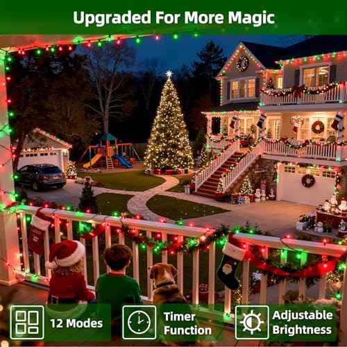 1500 LED Chrstmas Lights, 470ft Outdoor Christmas String Lights with 12 Modes, Red & Green LED String Lights with Timer Dimmable Waterproof for Tree Fence Garden Xmas Wedding Party Decor Red & Green