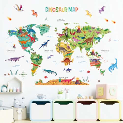 DECOWALL SG2-2312 Dinosaur World Wall Stickers Decals Room Kids Nursery Bedroom d?cor Boys Living Baby Dino playroom Travel Nursery Removable