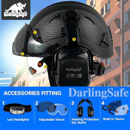 DS-A8S Matte Black Hard Hats with Visor Ear Muffs Safety Helmet Outdoor Work Head Protection ANSI Z89.1 OSHA Approved Industrial Forestry