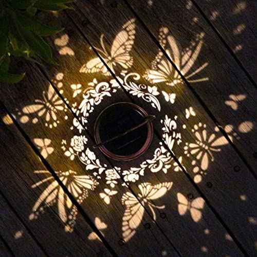 2 Pack Solar Butterfly Lanterns Outdoor Hanging Decor Lantern,Waterproof Hollow Out Retro Metal Decorative Garden Light,Graceful Decoration for Patio,Yard,Landscape,Festival