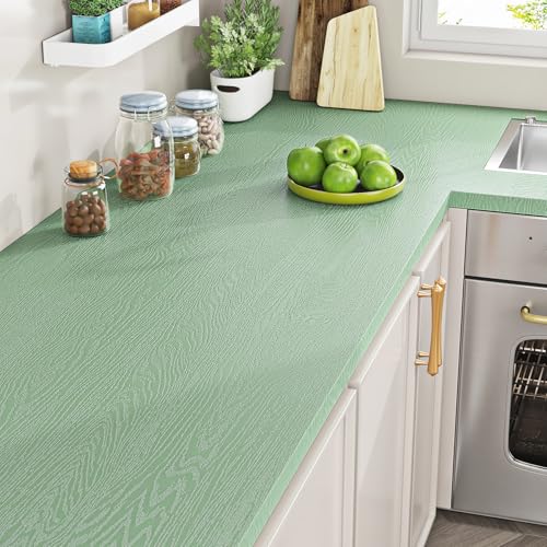 Livelynine Light Green Wood Contact Paper Peel and Stick Countertops Waterproof Desk Wallpaper Wood Grain Contact Paper for Cabinets Drawers Kitchen Cabinet Vinyl Wrap Counter top Covers 15.8x78.8