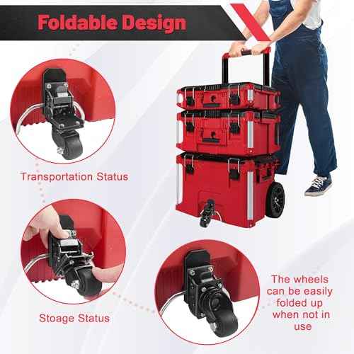 Upgraded Heavy Duty Steel Construction Front Wheels Packout Caster Wheel Kit, Compatible with Milwaukee Packout Rolling Tool Box Accessories for Enhanced Mobility- 200 Lbs Capacity