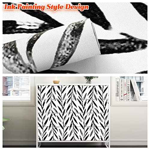 Wudnaye Black and White Peel and Stick Wallpaper Leaf Contact Paper 17.7 inch ¡¿ 118.1 inch Black and White Contact Paper Peel and Stick Wallpaper for Bathroom Self Adhesive Decorative Wallpapers
