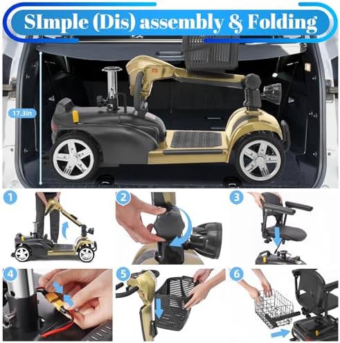 15-45 Miles Ecomobi MS02 4 Wheels Mobility Scooter for Adults/Seniors, 350W Powered Electric Wheelchair Device w/15Ah-25Ah Extended Battery, Dual Baskets/Rotating Seat, Compact Duty Mobile for Elderly