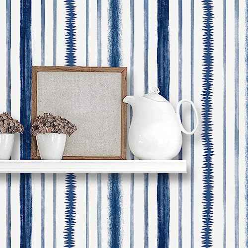 Timeet Blue and White Wallpaper Line Peel and Stick Wallpaper 17.3 "x 78.7" Geometric Stripe Contact Paper Self Adhesive Removable Wallpaper for Bedroom Living Room Decor