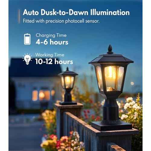 PASAMIC Solar Post Light 2 Pack, 3000K (Warm White) Dusk to Dawn Outdoor Solar Lamp with Aluminum Base, Waterproof Pillar Light for Fence, Garden, Yard, Patio,Outside Decoration? Bonus Bulb Included