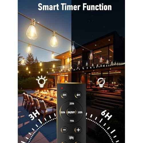 luckystyle 150FT LED Outdoor String Lights with Remote, 55+2 Shatterproof Bulbs Waterproof and Dimmable Patio Lights for Porch, Garden, Backyard, Deck, Balcony, 2700K Hanging Lighting