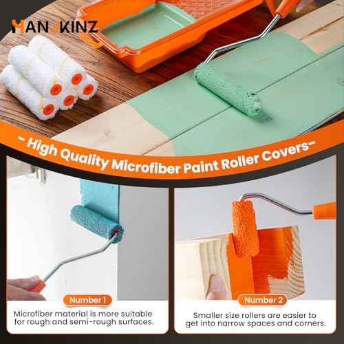 9 Pcs 4 Inch Small Paint Roller Kit with Microfiber Paint Roller Covers, Paint Tray with Liner, Mini Paint Roller for Painting Wall, Door, Cabinet