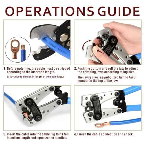 iCrimp Battery Cable Lug Crimping Tool Kit For Copper Lugs Awg 8-1/0,Battery Cable Crimper with Stripper 24pcs Copper Battery Lugs and 10pcs Heat Shrink Tubes, Include Wire Cutter