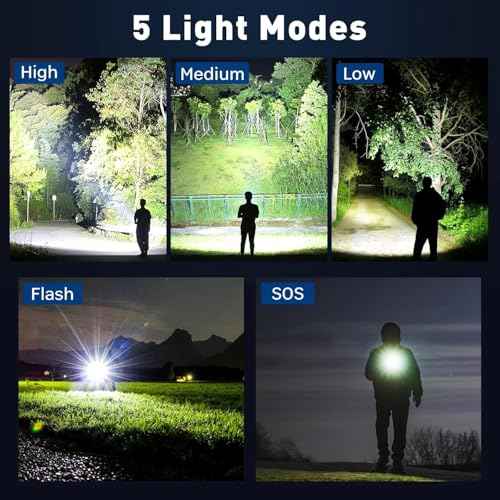 Rechargeable LED Flashlights High Lumens, 99,000 Lumens Super Bright Flashlights with 5 Modes, Waterproof Powerful Flash Light Multifunctional Flashlights for Home Emergencies Hiking£¨2 Pack£© (Black)