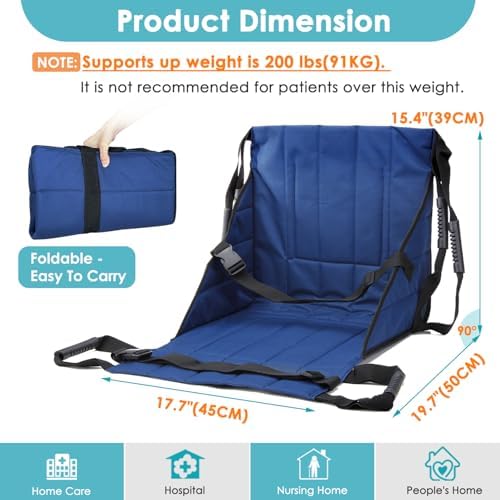 Patient Lift Transfer Belt from Bed to Wheelchair Stair Transfer Emergency Evacuation Chair Pad Safety Medical Lifting Sling Slide Board Transferring for Elderly, Disabled, Adults (Blue - 4 Handles)