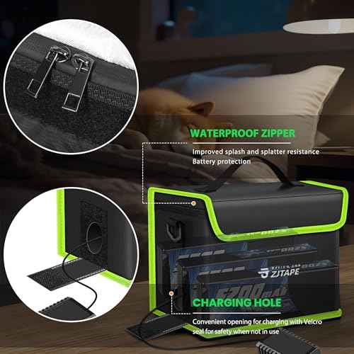 Lipo Safe Bag, Fireproof, Explosion-Proof Battery Bag, Large Storage Space, Lipo Storage Box, Fireproof Safe, Protective, Adjustable Battery (Black, Green)