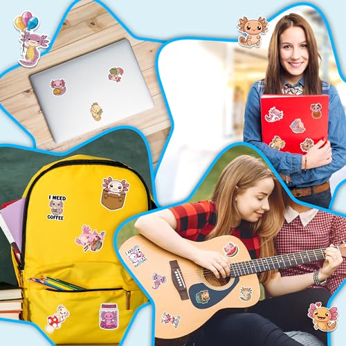 Axolotl Stickers 50 Pieces Vinyl Waterproof Decal for Laptop Water Bottle Phone Car Window Bike Motorcycle Stakeboard Scrapbook Axolotls Sticker Gifts for Kid Teen Adult