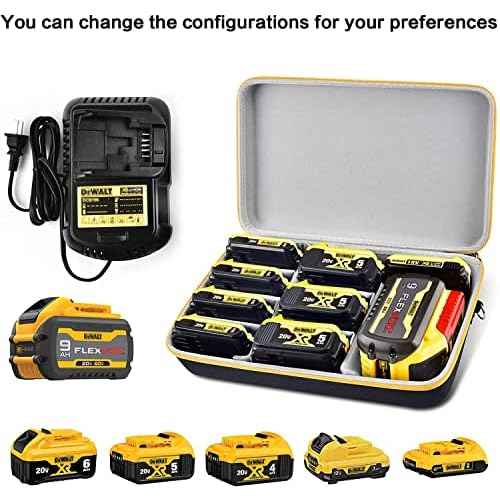 Extra Large Battery Storage Holder Case for DEWALT 20V/ 60V MAX XR &Charger, Tool Batteries Pack Container Carrier Box, Holds 20V 2.0/3.0/4.0/5.0/6.0/9.0-Ah Batteries, Adapter (Bag Only)