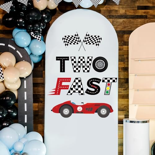 Fast Two Birthday Racing Decal, Racing Second Sticker Photo Prop Racing Party Decor 2 Fast Sign for Backdrop Race Car 2nd Birthday Decorations for Boys
