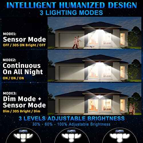 Solar Motion Sensor Flood Lights Outdoor - 496LEDs 3500LM 3 Lighting Modes 3 Levels Brightness, 6 Heads 360¡Æ Illumination, IP65 Solar Security Lights,for Porch Yard Patio Garage(2 Packs)