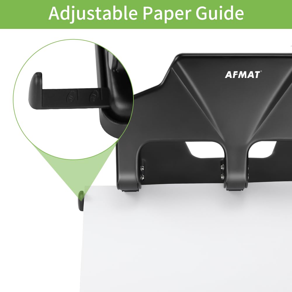 AFMAT 3 Hole Punch Heavy Duty, 40-Sheet Three Hole Punch, 50% Reduced Effort, 3 Hole Puncher for Binder w/Large Chip Tray, 9/32" Holes Diameter, Metal Paper Puncher for Home/Office/School, HP14