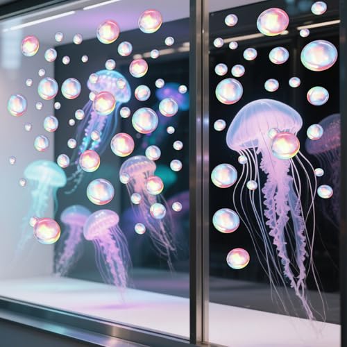 4 Sheets Bubble Wall Decals Under The Sea Birthday Party Decor Ocean Bathroom Sticker Colour Bubble Ocean Background for Laundry Room Bedroom Living Room Wall Mermaid Shower Theme Party