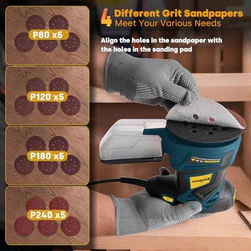 Enventor 3A Random Orbital Sander, 350W 5-Inch Electric Orbital Sander Tool 6 Variable Speeds, Max 13,000 RPM Palm Sander with 20 PCS Sandpapers, Dust Collector Box for Woodworking, Sanding, Polishing