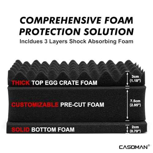 CASOMAN Water-proof and Dust-proof Protective Sturdy Plastic Storage Case with Cush-Proof Sponge and Customizable Foam, IP67 Water Proof Grade, 13.4" X 11.6" X 6"