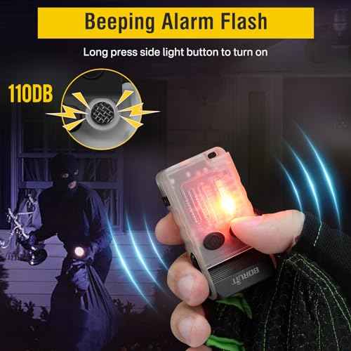 Boruit V20 Small Powerful Flashlight Super Bright with 365nm UV, Red Blue Green Warm Light, 180¡Æ Swivels, 110dB Buzzer, Mini Keychain Pocket Rechargeable LED Flashlights Usb EDC Clip Flash Light White