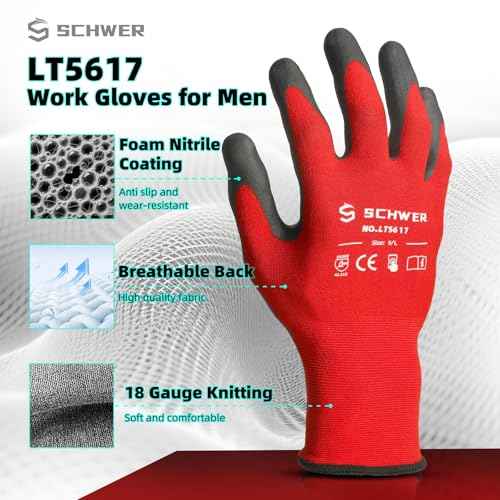 Schwer 12 Pairs Ultra-Comfort Safety Work Gloves MicroFoam Nitrile Coated, Seamless Knit Nylon Glove for Men and Women, Abrasion Resistant, Non Slip, Breathable, LT5617, M