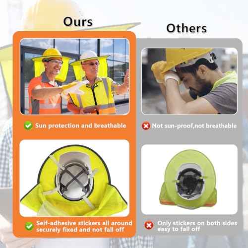 12Pcs Hard Hat Sun Shade Full Brim Mesh Neck Sun Shield Hard Hat Visor Cover with Reflective Strips Hard Hats Accessories for Construction Sites - High Visibility Yellow (Hard Hats Not Included)