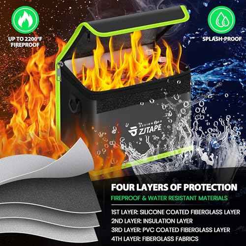 Lipo Safe Bag, Fireproof, Explosion-Proof Battery Bag, Large Storage Space, Lipo Storage Box, Fireproof Safe, Protective, Adjustable Battery (Black, Green)
