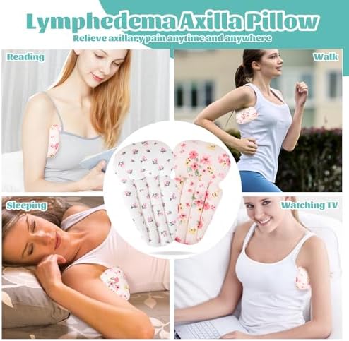 Lymphedema Axilla Pillow Armpit Pain Relief Mastectomy Recovery Supplies, 4PCS Cotton Lumpectomy Mastectomy Pillows Post OP Multicolor Breast Surgery Pillow (Pink Flower)