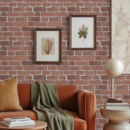 TANONE Brick Wallpaper Peel and Stick 17.5" X 118.1" Self-Adhesive Wallpaper Faux Red Brick Contact Paper-Waterproof and Removable Vinyl Wall Paper for Bedroom Fireplace Kitchen Home Decoration