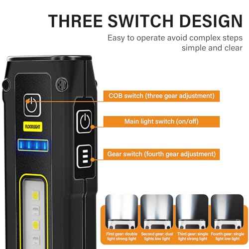 2 Pack Portable Rechargeable LED Work Light, Mini Magnetic Flashlights for Mechanics with COB Sidelight, Small Multi-Use Waterproof Super Bright Car Repair Emergency Trouble Light