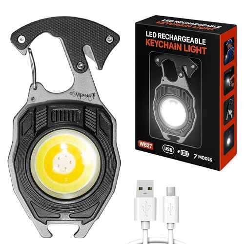 GUARDMAN Stocking Stuffers ? Multitool Survival Keychain Tool, LED Flashlight, Carabiner, Fire Starter, Screwdriver, Whistle, Bottle Opener ? Camping & Outdoor Multi Tool Gear - 1 Pack