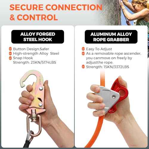 Tree Climbing Flipline Kit - Flip Line1/2 X8ft Tree Climbing Rope with Triple Lock Carabiner Adjuster Steel Swivel Snap for Fall Protection,Climbing Tree Equipment