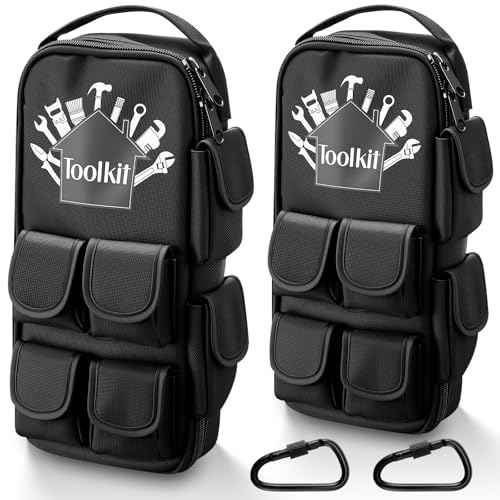 2 Pcs Heavy Duty Small Tool Bag Pouch Portable Utility Organizer Case with Zipper Handle and Ring Clip Storage Tool Bag for Men Motorcycle Road Bike Electricians
