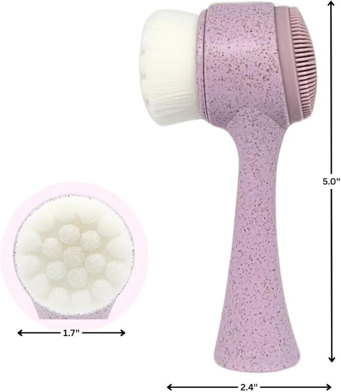 Lindo Eco Clean Face Brush, 2-in-1 Facial Cleanser, Dual-Sided Manual Exfoliating Brush, Handle Made of Natural Plant Fibers, Vegan, for Deep Cleansing & Gentle Exfoliation