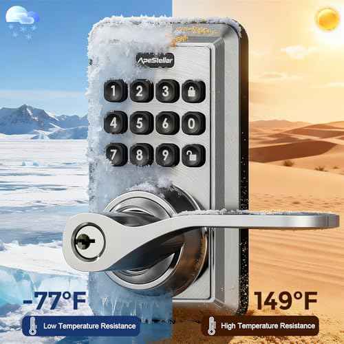 Keyless Entry Door Lock, Keypad Door Lock with Handle Lever, Door Knob with Keypad, Auto Lock, Passage Mode, Easy Installation, Satin Nickel