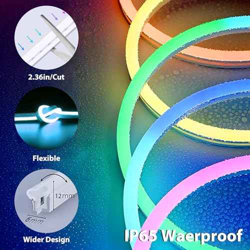 Lamomo LED Neon Rope Lights 32.8Ft, RGB LED Strip Lights Control with App/Remote, Music Sync Color Changing Waterproof Flexible Led Light Strip, Cuttable Gaming Neon Lights for Bedroom Indoor