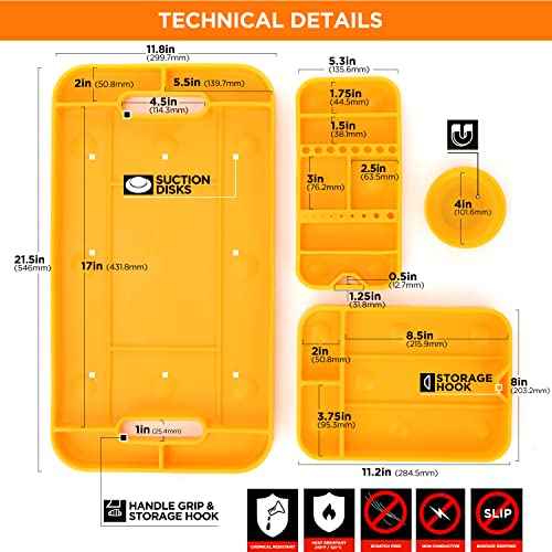 MOTORHEAD Super Grip Silicone Tool Tray Set (4-Piece: 23¡±, 16¡±, 12¡± & 4¡±) Magnetic, Non-Slip, Anti-Scratch,Withstands Temperatures Up to 248¡ÆF/120¡ÆC, Non-Conductive & Anti-Static, Orange (AT06006G)