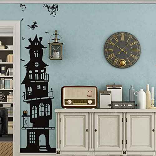 Zonon 3 Sheets Halloween Wall Decals Tall Black Bats Ancient Castle Wall Stickers Decor DIY Removable Home Walls Art for Halloween Party Supplies (12 x 39 Inch,10 x 35 Inch,Fresh Style)