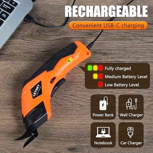 Cordless Electric Scissors, 3.6V Cardboard Cutter with 2 Blades, Rechargeable Electric Fabric Cutter with Safety Lock for Cutting Cardboard Fabric Leather Carpet (Orange)