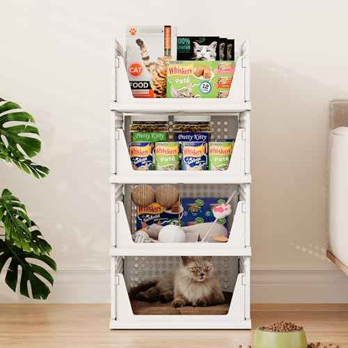 Pinkpum 8 Pack Closet Organizers and Storage Plastic Stackable Storage Bins, Foldable Drawer Shelf Storage Container for Wardrobe Kitchen Bathroom Dorm White